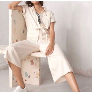 Madewell Wide Leg Utility Jumpsuit Coveralls Ivory Cream Short Sleeve Boiler 2